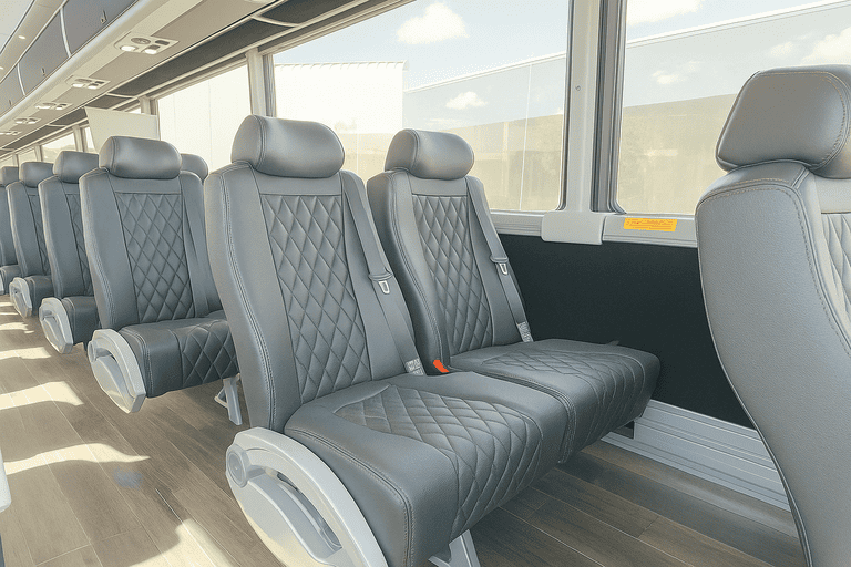 interior of League City Shuttle Bus Rentals charter bus